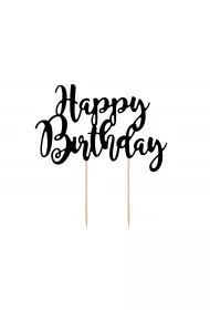 PartyDeco Topper na tort Happy Birthday czarny 22.5cm