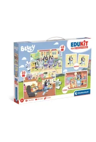 Edukit 4w1. Puzzle 30+48 el., Memo, Klocki obrotowe edukacyjne Bluey Clementoni