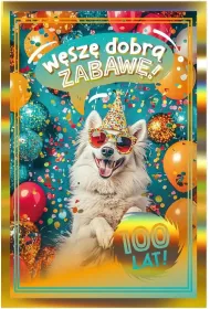 Karnet B6 Urodziny holo bia�y pies