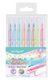 Flamastry KEYROAD Fiber Marker Glitter brokatowe 8 kolor�w pastelowych