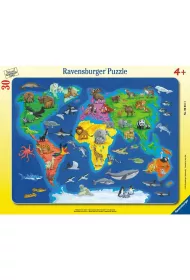 Puzzle 30 el. Mapa �wiata zwierz�t Ravensburger