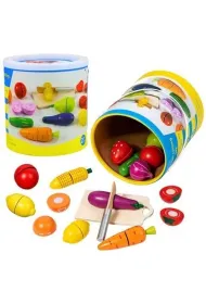 Owoce i warzywa do krojenia drewniane w wiaderku LeanToys