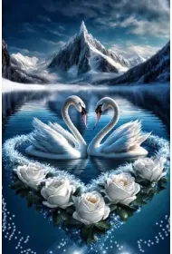 Norimpex Diamentowa mozaika - �ab�dzie zakochane i bia�e kwiaty 40x30cm