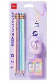 Deli Zestaw o��wki HB Macaron 4szt. + gumka 2szt.+ temper�wka 1szt. blister