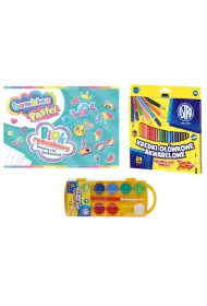 Pakiet dla przedszkolaka. Blok rysunkowy A4 Bambino Pastel, Kredki o��wkowe akwarelowe, Farby akwarelowe