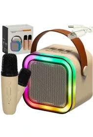 Zestaw do karaoke 2 mikrofony + gonik przenony BLUETOOTH USB LED beowy