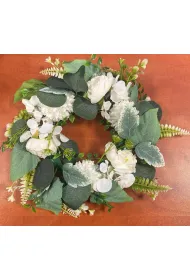 Wianek 9 kwiatk�w z mat, 37cm Mix 2 kolory (bia�y, r�owy)