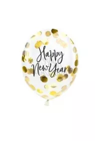 PartyDeco Balony z konfetti - Happy New Year, 27cm, z�oty: 1op./3szt.