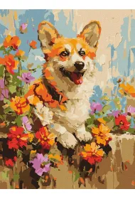 Ideyka Malowanie po numerach - Corgi w kwiatach 30x40cm