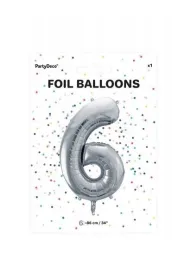 PartyDeco Balon foliowy 6 srebrny 86cm