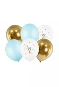 PartyDeco Balony urodzinowe Pastel Light Blue bia�y z�oty niebieski 30cm