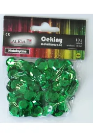 Aliga Cekiny metalizowane 10 mm zielone 10 gram w opakowaniu MT-6589