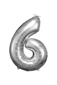 Amscan Balon foliowy cyfra 6 srebrna 60x86cm