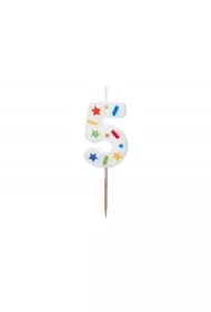 PartyDeco �wieczka urodzinowa 5 bia�a konfetti 5.5cm