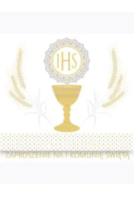 Zaproszenie kwadrat ZKW 120x120 Komunia zest. 57188 Dzieci�ce - Ch�opiec, Dziewczynka, Grafika, Religia, T�oczenie, Z�ote