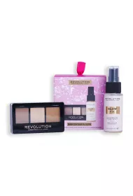 Makeup Revolution Zestaw Mini Contour & Glow Rozwietlajcy spray utrwalajcy Glow Fix + paleta do konturowania twarzy 3x1