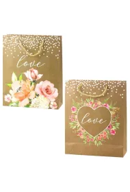 LeanToys Torba prezentowa 32x26x10cm Love Kwiaty brokat MIX