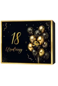 Pude�ko prezentowe 18 urodziny, czarne i z�ote balony (22,5x17,5x4cm)