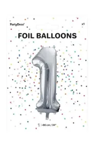 PartyDeco Balon foliowy 1 srebrny 86cm