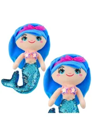 LeanToys Syrenka pluszowa z ogonem w cekiny niebieska 30cm