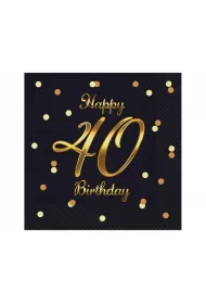 Godan Serwetki B&C Happy 40 Birthday czarne 33x33 cm