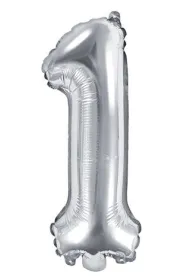 PartyDeco Balon foliowy Cyfra "1", 35cm, srebrny