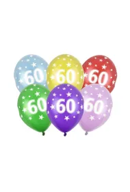 PartyDeco Balony 30cm, 60 Urodziny, Metallic Mix: 1op./6szt.