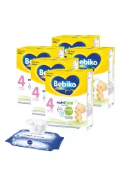 Bebiko Junior 4 Odywcza formua na bazie mleka dla dzieci powyej 2. roku ycia + Nivea Chusteczki nawilane dla dzieci i niemowlt Baby Fresh & Pure Zestaw 5 x 600 g + 63 szt.