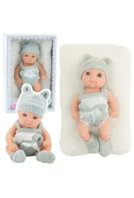 Lalka bobas z kocykiem bia�o-szare ubranko 18cm LeanToys