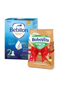 Bebilon 2 Advance Pronutra Mleko nastpne po 6. miesicu + BoboVita Porcja Zb Kaszka mleczna 7 zb zboowo-owsiana truskawka-banan po 8. miesicu GRATIS Zestaw 1 kg + 210 g