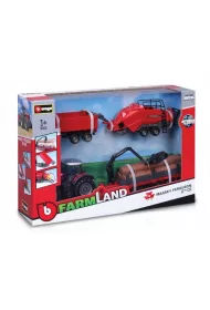 Bburago model tractor gift set massey ferguson 8740s + 3 trailers 10cm
