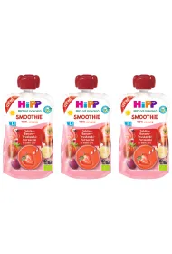 Hipp Smoothie Mus z owoc�w i sok�w po 1. roku jab�ka-banany-truskawki-porzeczki zestaw 3 x 120 ml Bio