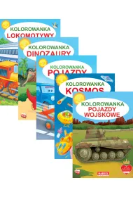 Pakiet Kolorowanka: Lokomotywy, Dinozaury, Pojazdy, Kosmos, Pojazdy wojskowe