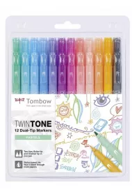 Tombow Markery dwustronne TwinTone pastelowe 12 szt.