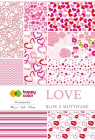 Happy Color Blok z motywami LOVE, A4, 80g, 15 arkuszy, 30 motyw�w 80 g 15 kartek
