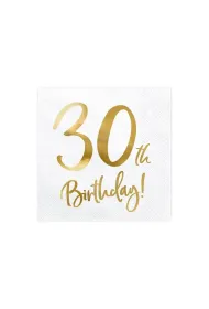 PartyDeco Serwetki 30th Birthday bia�e 33x33cm