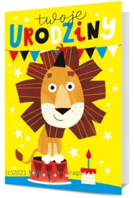 Pan Dragon Karnet B6 Urodziny dzieci�ce Lew z torcikiem K.B6-1824