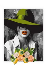 Ideyka Malowanie po numerach - Kobieta w kapeluszu z glink� 30x40cm