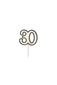 PartyDeco �wieczka urodzinowa liczba 30 bia�o-czarny 5.5cm