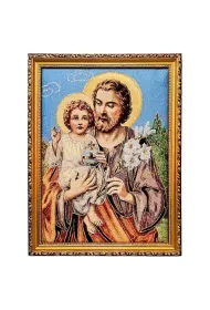 Obraz Haftowany �w. J�zef z dzieci�tkiem 42x32cm