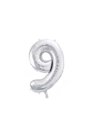 PartyDeco Balon foliowy 9 srebrny 86 cm