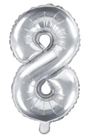 PartyDeco Balon foliowy Cyfra "8", 35cm, srebrny
