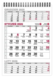 Kalendarz 2026 biurkowy pionowy tr�jdzielny na spirali KBA5-TR