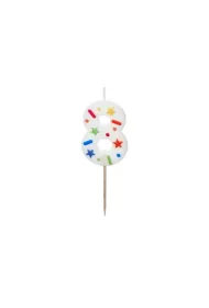 PartyDeco �wieczka urodzinowa 8 bia�a konfetti 5.5cm