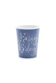 PartyDeco Kubeczki Happy B'day granatowy 220ml 6 szt