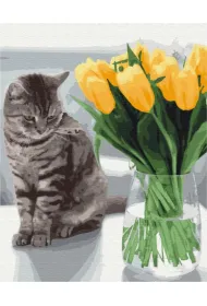 Brushme Malowanie po numerach - Kot z tulipanami 40x50cm