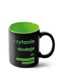 Kubek czarno-zielony `czytanie dodaje si�y`