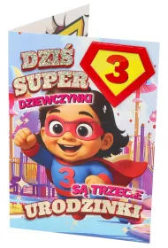 Yeku Karnet Urodziny 3 dziewczynka - Superbohaterka