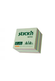 Stickn Notes kostka FSC pastel ��/ziel/r�/nieb 76x76mm 400 kartek