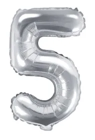 PartyDeco Balon foliowy Cyfra "5", 35cm, srebrny